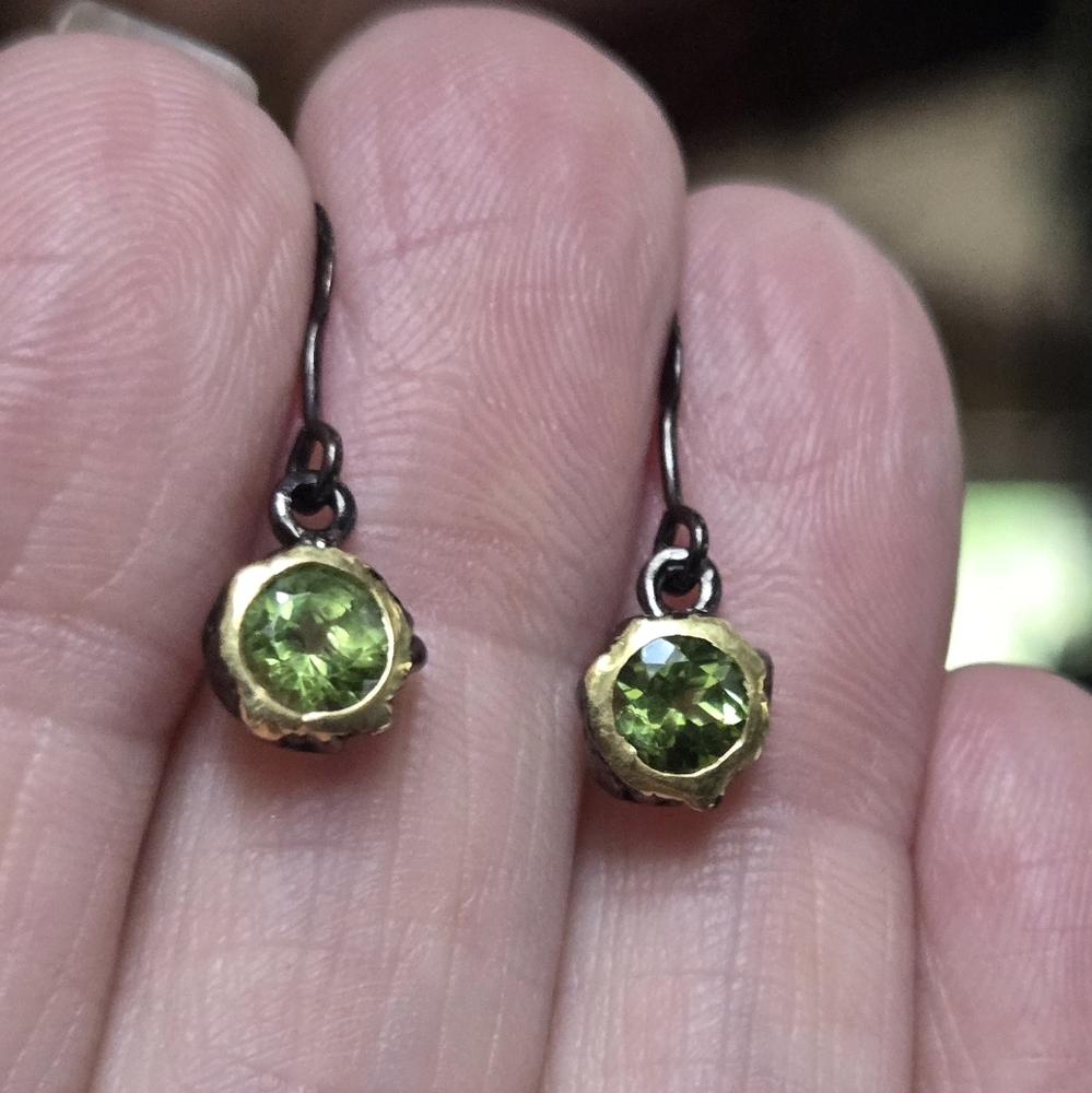 Peridot Natural Gemstone Sterling Rhodium & Gold Earrings 1.8k Each - Picture 5 of 8